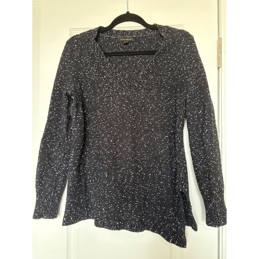 Banana Republic Marled V-Neck Cotton Wool Blend Asymmetric Hem Sweater Small